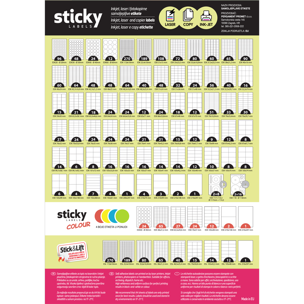 Sticky labels dimenzije